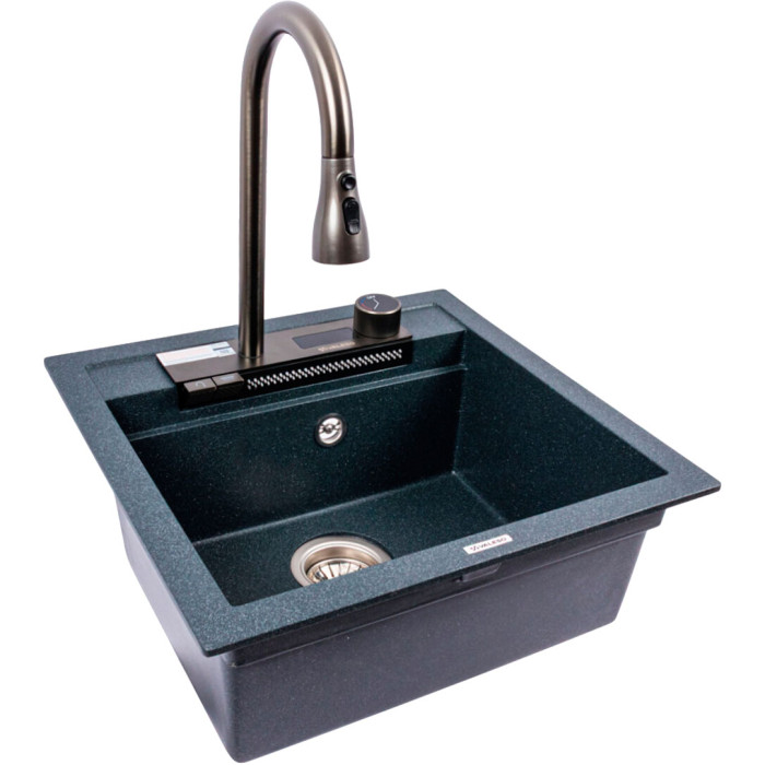 Valeso Viva 5149 anthracite - 51 cm granite sink with waterfall faucet and sensor