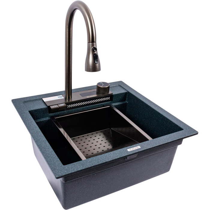 Valeso Viva 5149 anthracite - 51 cm granite sink with waterfall faucet and sensor