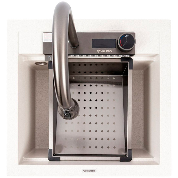 Valeso Viva 5149 White Speckled – 51 cm composite sink with faucet and waterfall