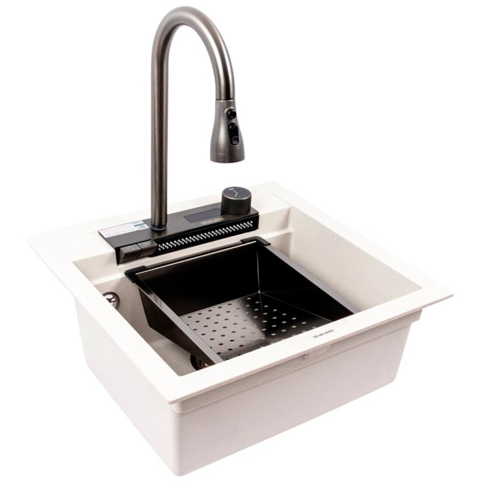 Valeso Viva 5149 White Speckled – 51 cm composite sink with faucet and waterfall
