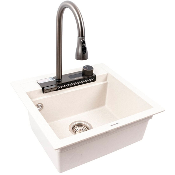 Valeso Viva 5149 White Speckled – 51 cm composite sink with faucet and waterfall