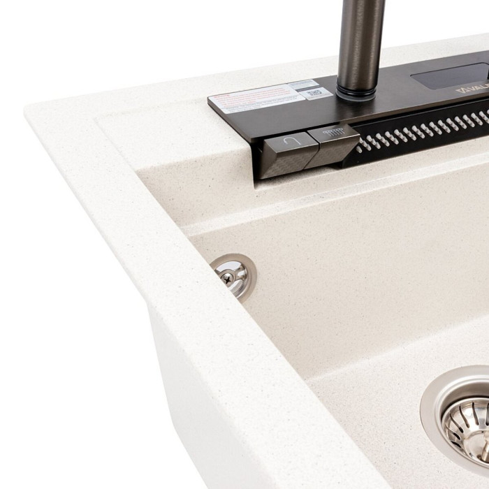 Valeso Viva 5149 White Speckled – 51 cm composite sink with faucet and waterfall