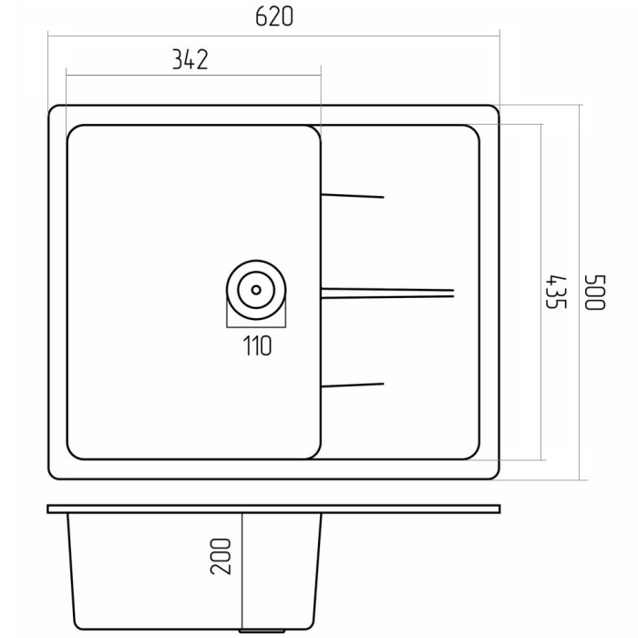 Valeso Zirkone 6250 graphite - inset kitchen sink; 62/50 cm granite