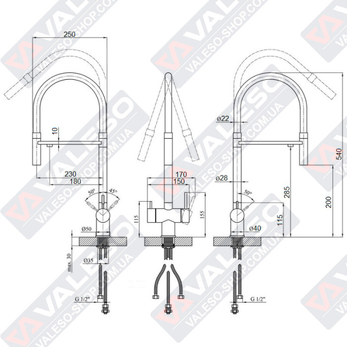 Kitchen faucet Valeso NES TN66 PVD black – faucet with filter and flexible spout