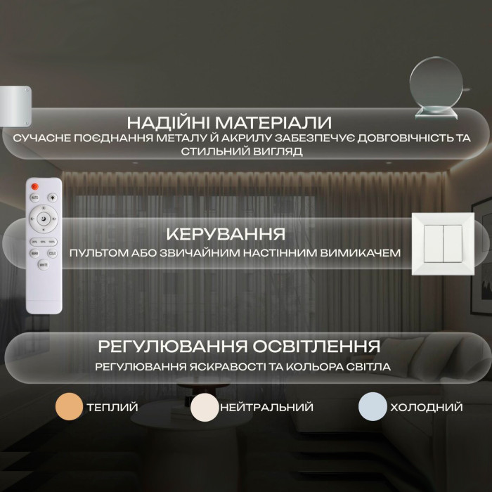 Люстра Valeso G 2929/4 Big Білий – квадратні акрилові плафони 4 шт.; пульт ДУ; димер