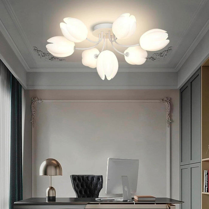 Valeso G 93961/6+1 White chandelier with 7 flower-shaped shades