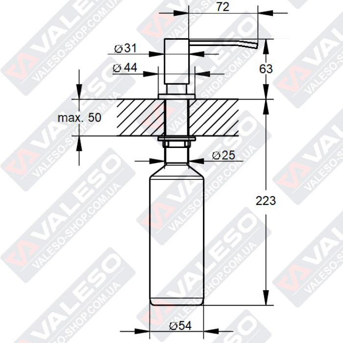 Valeso 107 Dispenser — reinforced inset dispenser for kitchen sink