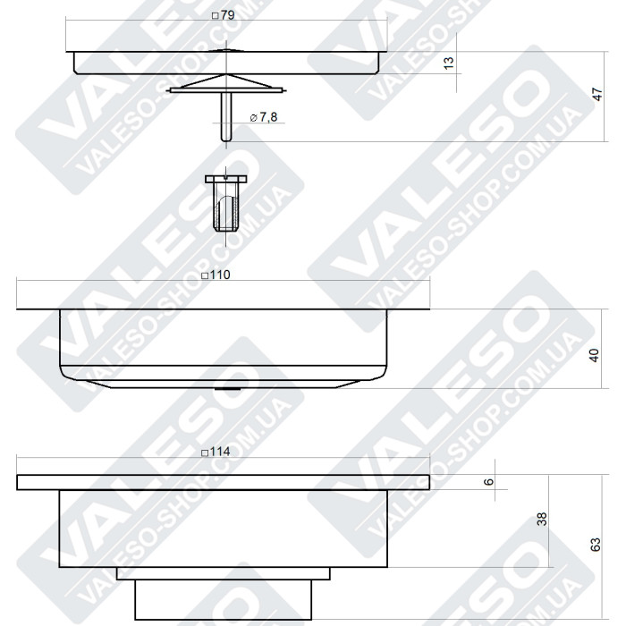 Valeso Handmade PVD Black square siphon top for stainless steel sinks